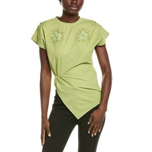 Gracia Womens  Beaded Drape T-Shirt, Green